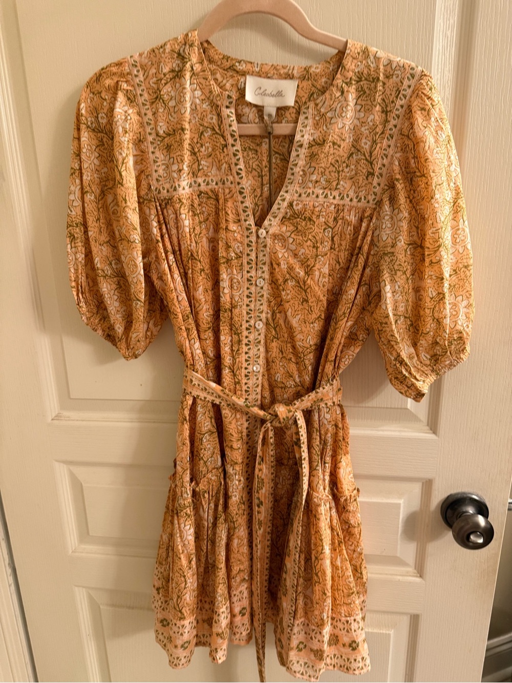 Cleobella Golden Amber Paisley Mini Dress with Tie Waist